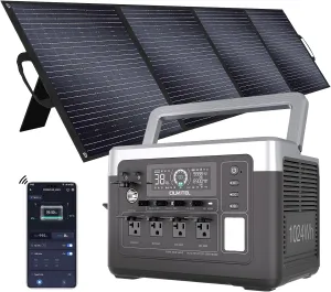 OUKITEL P1000 Plus 1024Wh Solar Generator with 4 AC Outlets (3600W Peak),1800W Power Station with 200W Solar Panel, 1200W Fast Charging, APP Control Battery Backup for Home, Camping & RVs