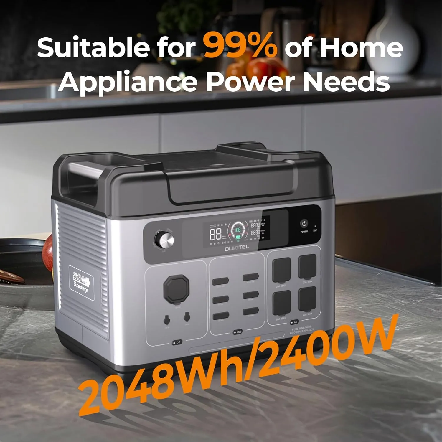 OUKITEL P2001 PLUS 2400W Portable Power Station, 2048Wh Large Capacity Solar Generator with 200W Solar Panel,LiFePO4 (LFP) Battery, AC/DC BMS Emergency Power Station for Home Backup, Camping