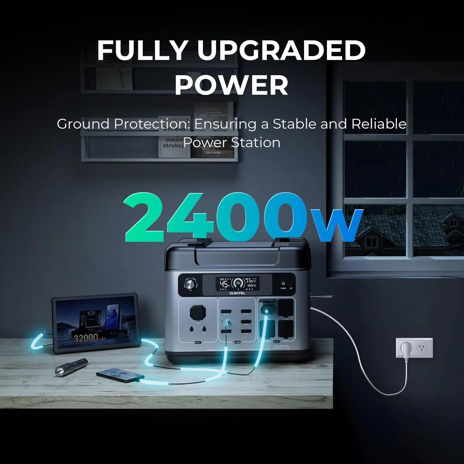 OUKITEL P2001 PLUS 2400W Portable Power Station, 2048Wh Large Capacity Solar Generator with 200W Solar Panel,LiFePO4 (LFP) Battery, AC/DC BMS Emergency Power Station for Home Backup, Camping
