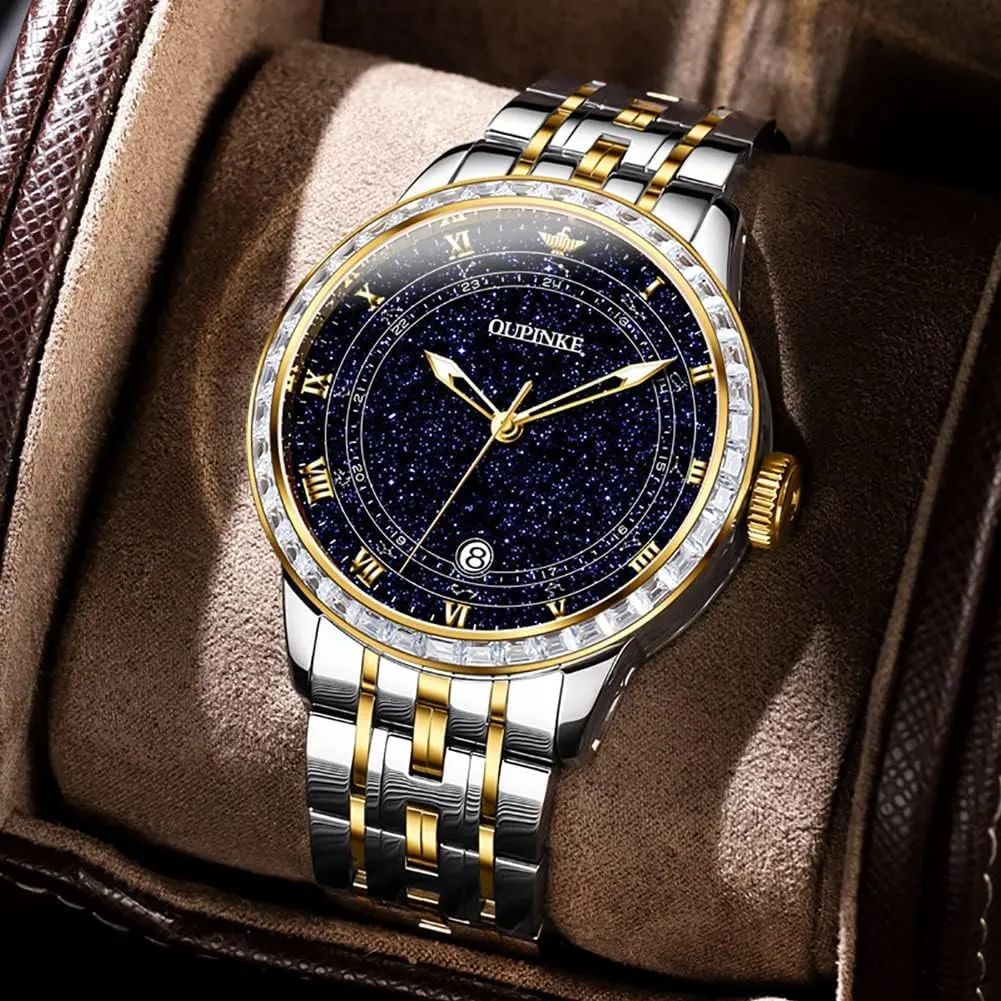 OUPINKE Automatic Watches for Men Starry Sky Luxury Mechanical Waterproof Date Luminous Sapphire Tungsten Steel Wrist Watch