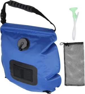Outdoor 20L Solar Shower, Portable Camping Bath with Shower Head, Made of, Includes Thermometer and Mesh Storage, Blue