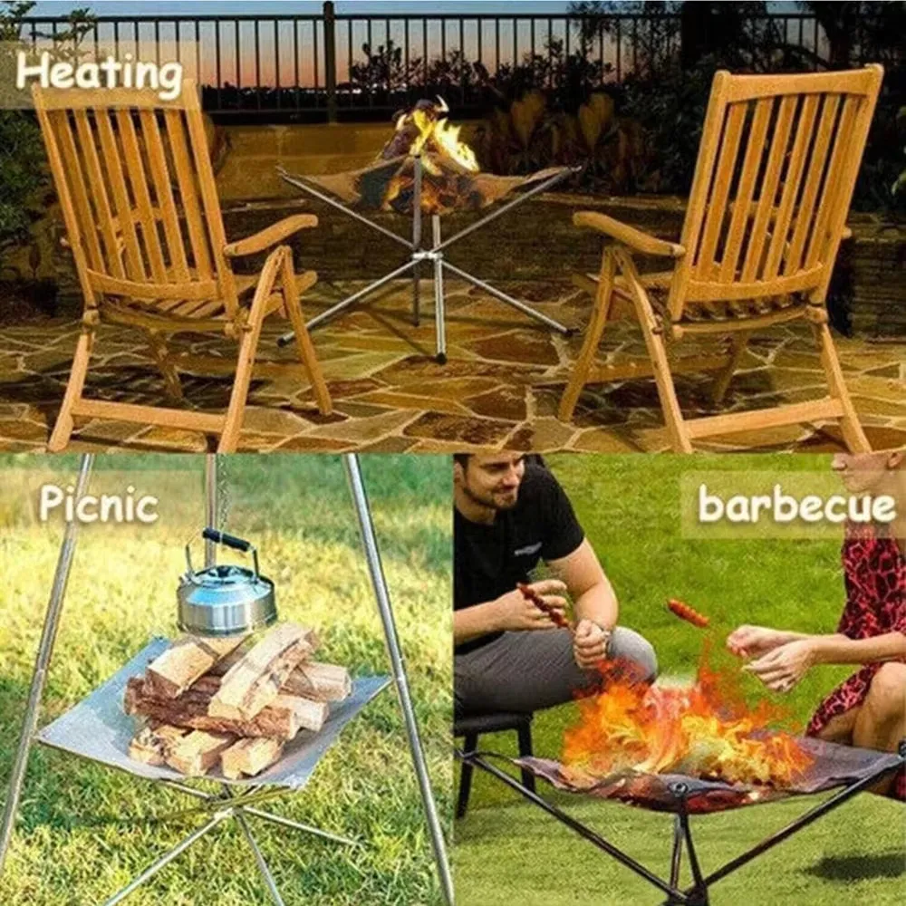 Outdoor BBQ Bonfire Rack Portable Camping Fire Pit Grill Stainless Steel Mesh Fire Pit Wood Stove Stand Foldable Fire Frame Rack