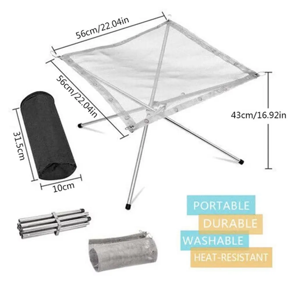 Outdoor BBQ Bonfire Rack Portable Camping Fire Pit Grill Stainless Steel Mesh Fire Pit Wood Stove Stand Foldable Fire Frame Rack
