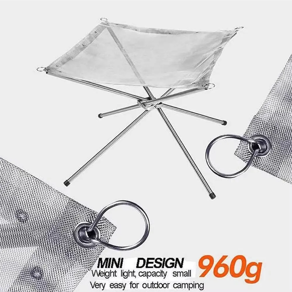 Outdoor BBQ Bonfire Rack Portable Camping Fire Pit Grill Stainless Steel Mesh Fire Pit Wood Stove Stand Foldable Fire Frame Rack