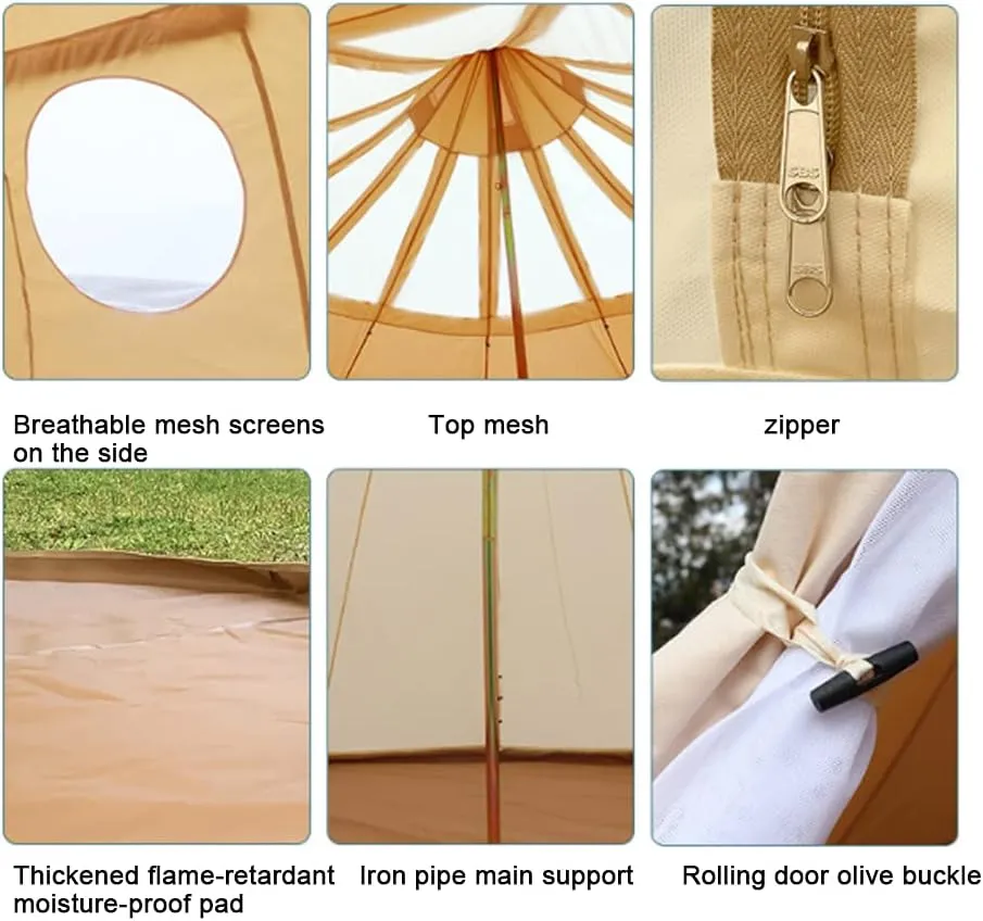 Outdoor Canvas Bell Tent 5M Canvas/900D Oxford Cloth Tent 4 Season Luxury Large Canvas Glamping Tent Yurt for Camping Hiking Party