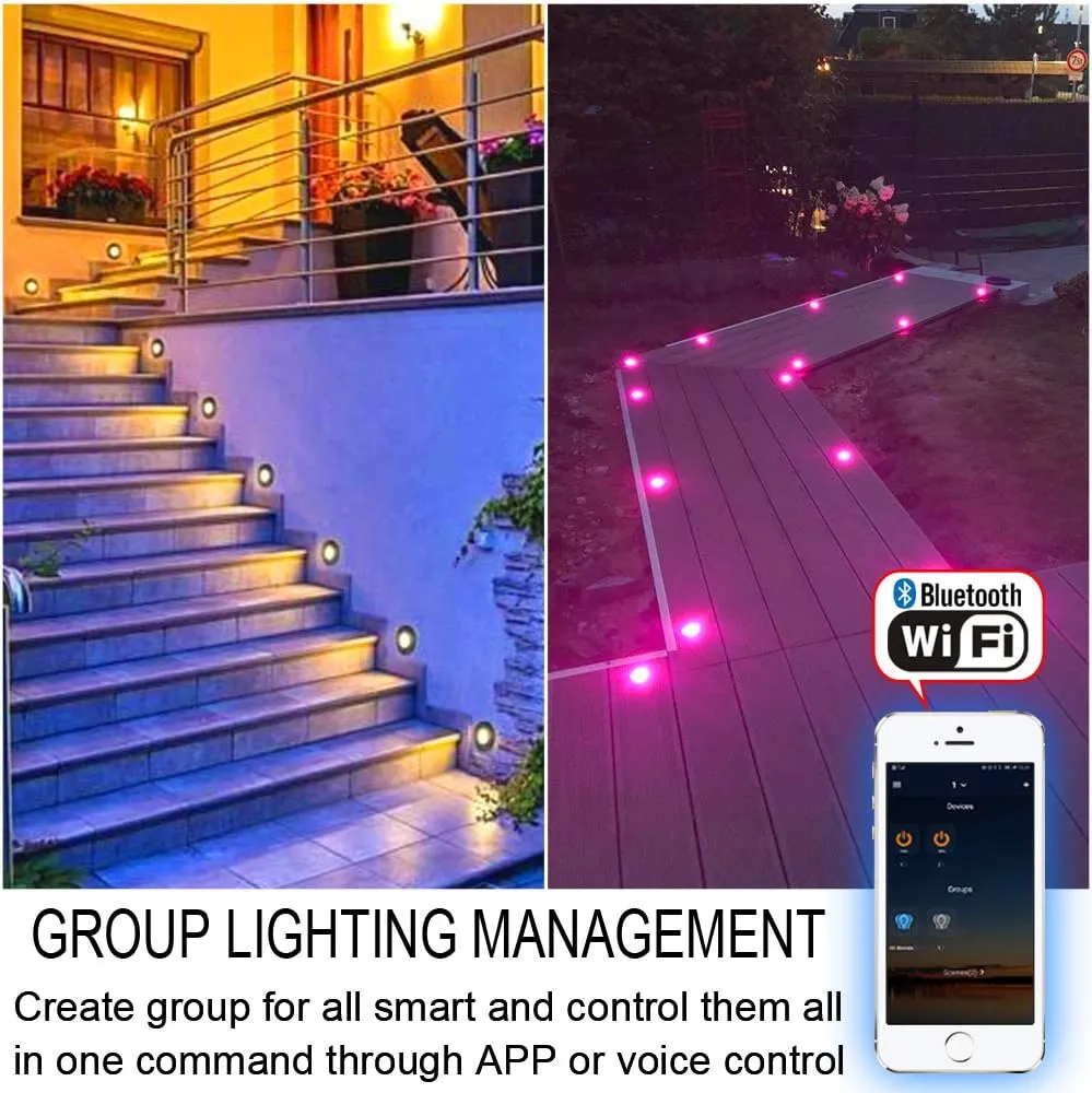 Outdoor Deck Lights Kit, 10 Pack 1.77" WiFi Recessed LED RGB Step Lights Low Voltage IP67 Waterproof Landscape Lighting for Deck, Stair, Railing, Soffit, Compatible with Alexa & Google Assistant