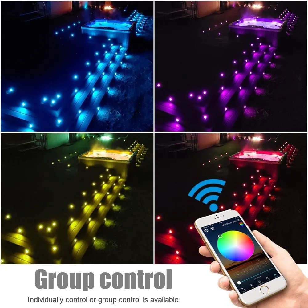 Outdoor Deck Lights Kit, 10 Pack 1.77" WiFi Recessed LED RGB Step Lights Low Voltage IP67 Waterproof Landscape Lighting for Deck, Stair, Railing, Soffit, Compatible with Alexa & Google Assistant