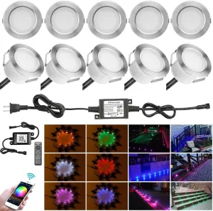 Outdoor Deck Lights Kit, 10 Pack 1.77" WiFi Recessed LED RGB Step Lights Low Voltage IP67 Waterproof Landscape Lighting for Deck, Stair, Railing, Soffit, Compatible with Alexa & Google Assistant