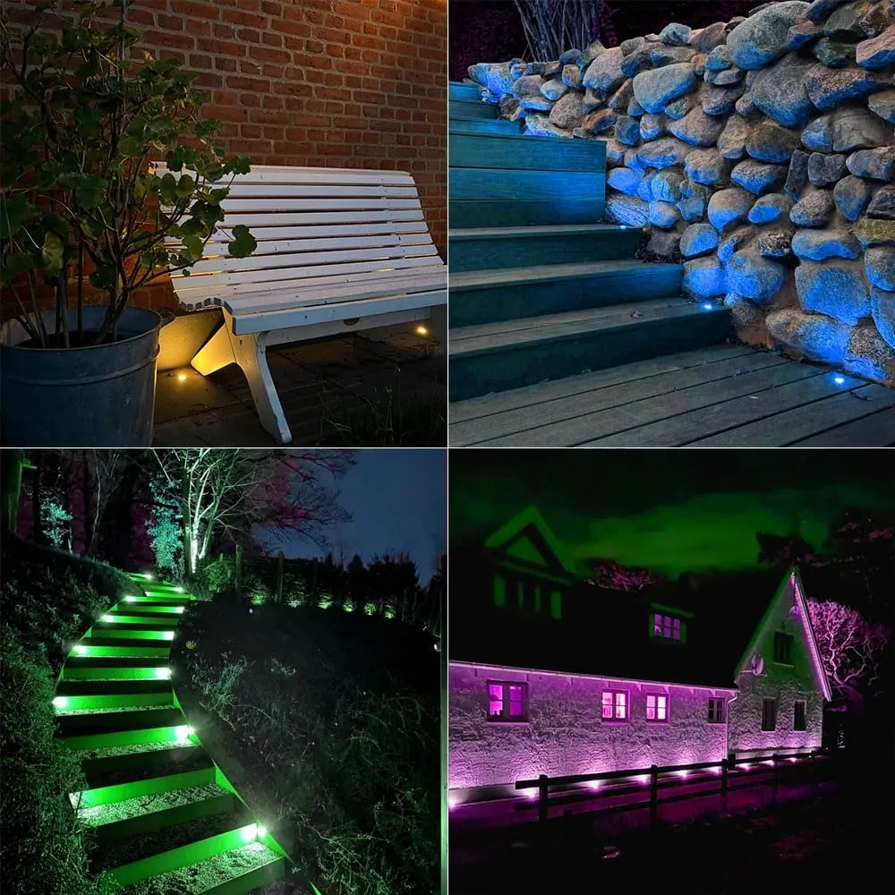 Outdoor Deck Lights Kit, 10 Pack 1.77" WiFi Recessed LED RGB Step Lights Low Voltage IP67 Waterproof Landscape Lighting for Deck, Stair, Railing, Soffit, Compatible with Alexa & Google Assistant