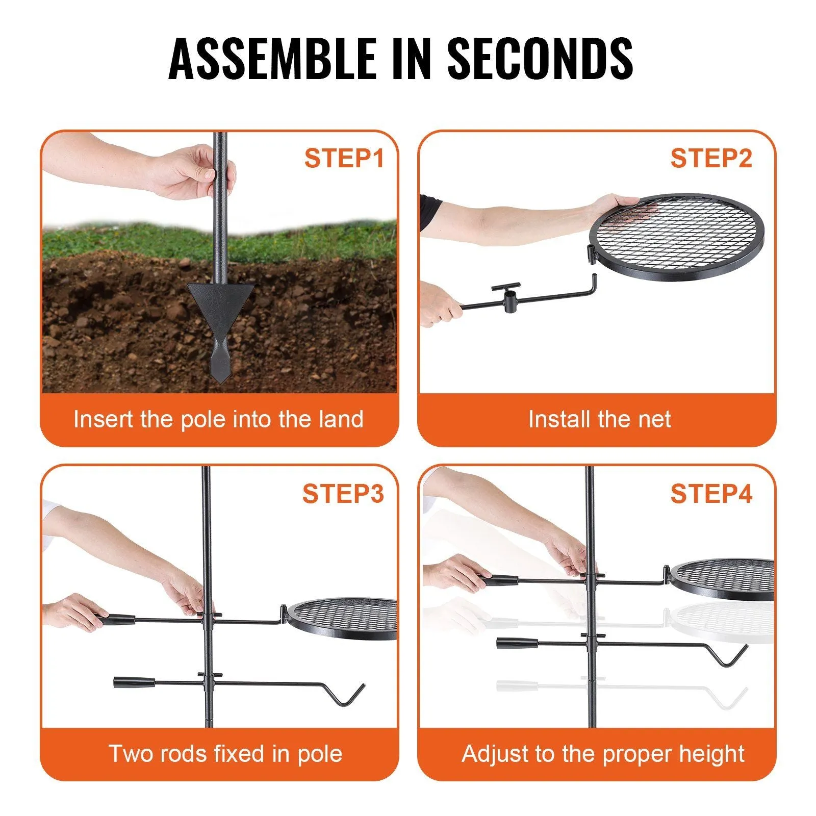 Outdoor Fire 360° Duty Portable Adjustable Direct shipping Fire for Pit Grill Steel Campfire Pits, Grill, Swivel BBQ Racks Grates, Open Equipment, Fire Cooking Outdoor Fire Camping VEVOR Heavy over Camp Grate Massive discount Grill
