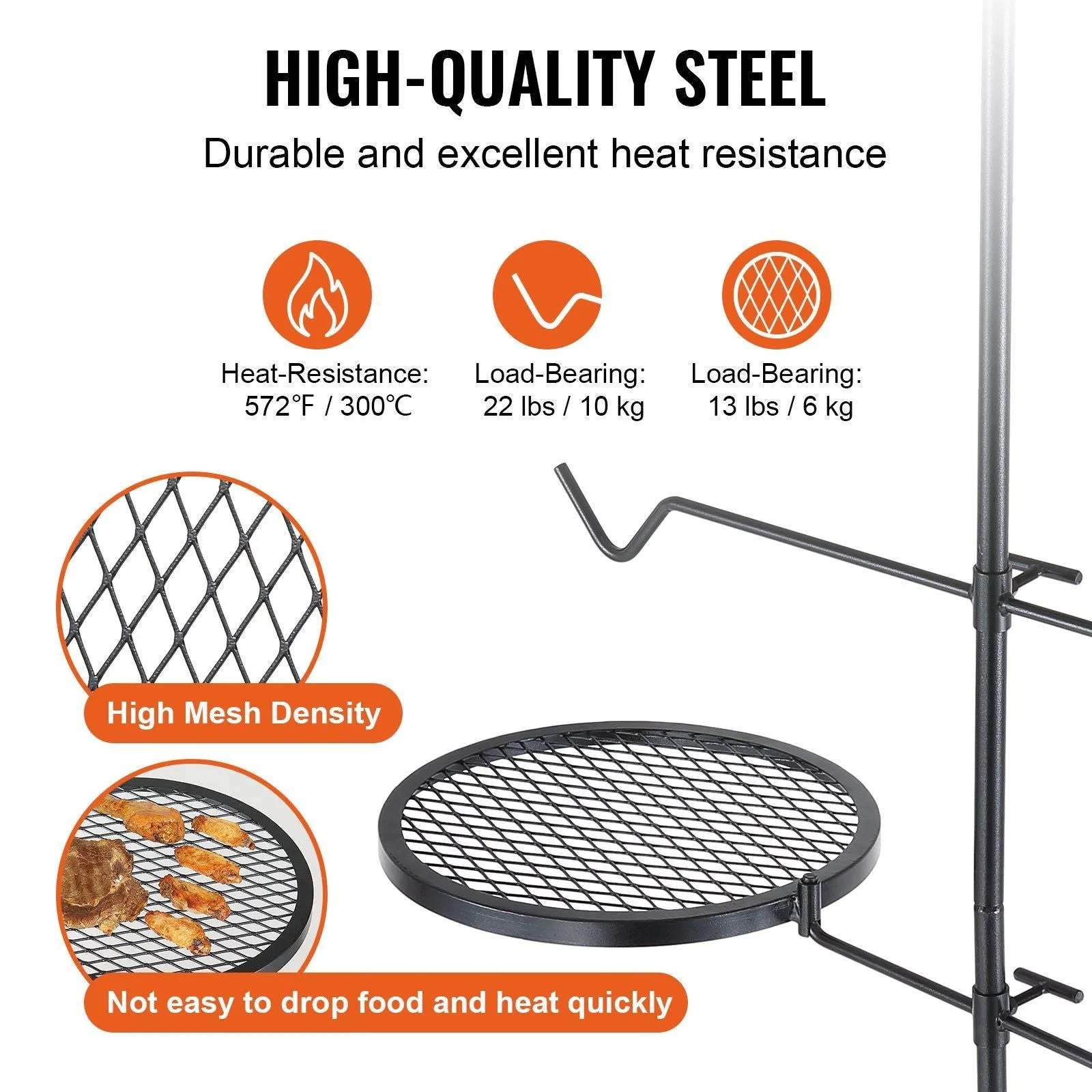 Outdoor Fire 360° Duty Portable Adjustable Direct shipping Fire for Pit Grill Steel Campfire Pits, Grill, Swivel BBQ Racks Grates, Open Equipment, Fire Cooking Outdoor Fire Camping VEVOR Heavy over Camp Grate Massive discount Grill