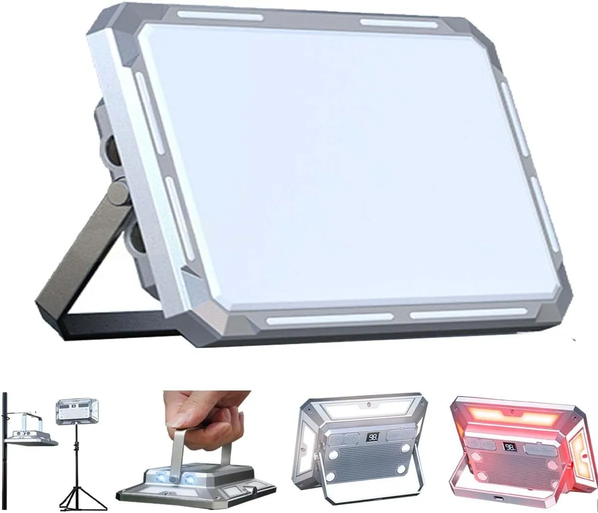 Outdoor Multifunctional LED Work Light, Rechargeable USB Camping Flashlight,7 Mode XPE Progressive Dimming White Warm Red Power Display Hand Lighting for Camping, Maintenance,Fishing,Hiking.