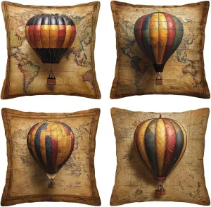 Outdoor Pillow Covers 14x14 Inch, Set of 4 Waterproof Outdoor Throw Pillow Covers, Decorative Square Retro Linen Cushion Cases, Map Pillowcases for Patio Funiture Garden Tent Balcony Couch Sofa, G-66