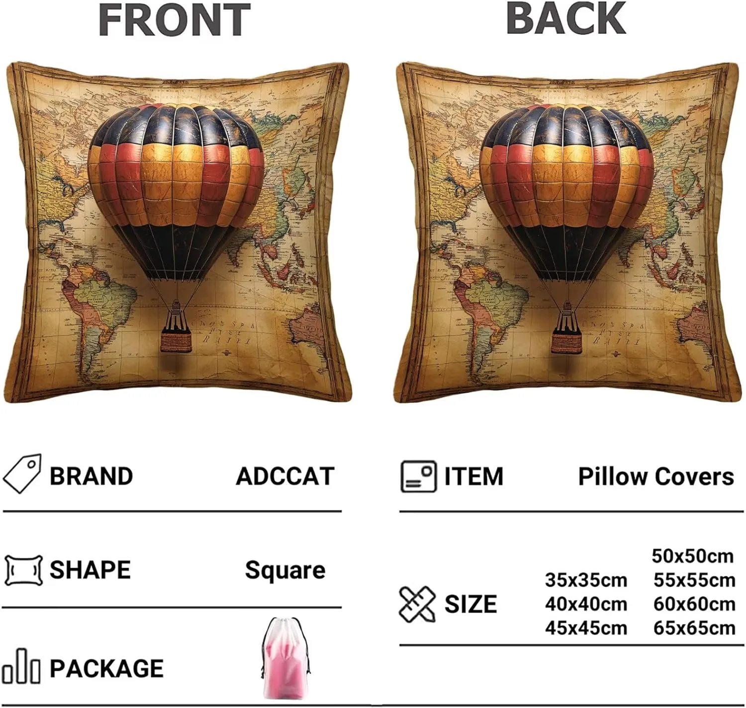 Outdoor Pillow Covers 14x14 Inch, Set of 4 Waterproof Outdoor Throw Pillow Covers, Decorative Square Retro Linen Cushion Cases, Map Pillowcases for Patio Funiture Garden Tent Balcony Couch Sofa, G-66