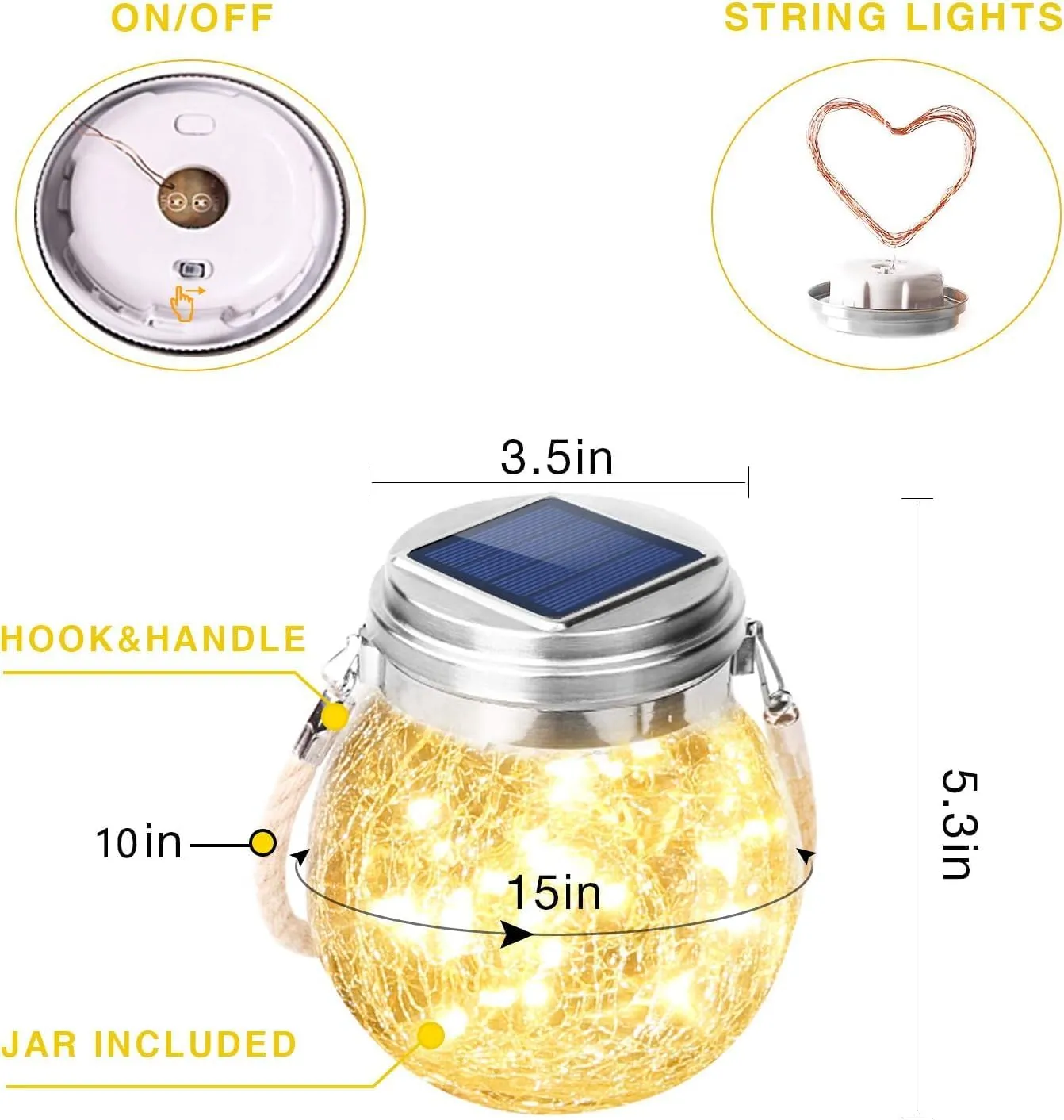 Outdoor Solar Lanterns, 30 LED, Hanging, Waterproof, Warm White, Crackled Glass, for Porch, Patio, Yard, Pathway, Camping, RTIIS003S