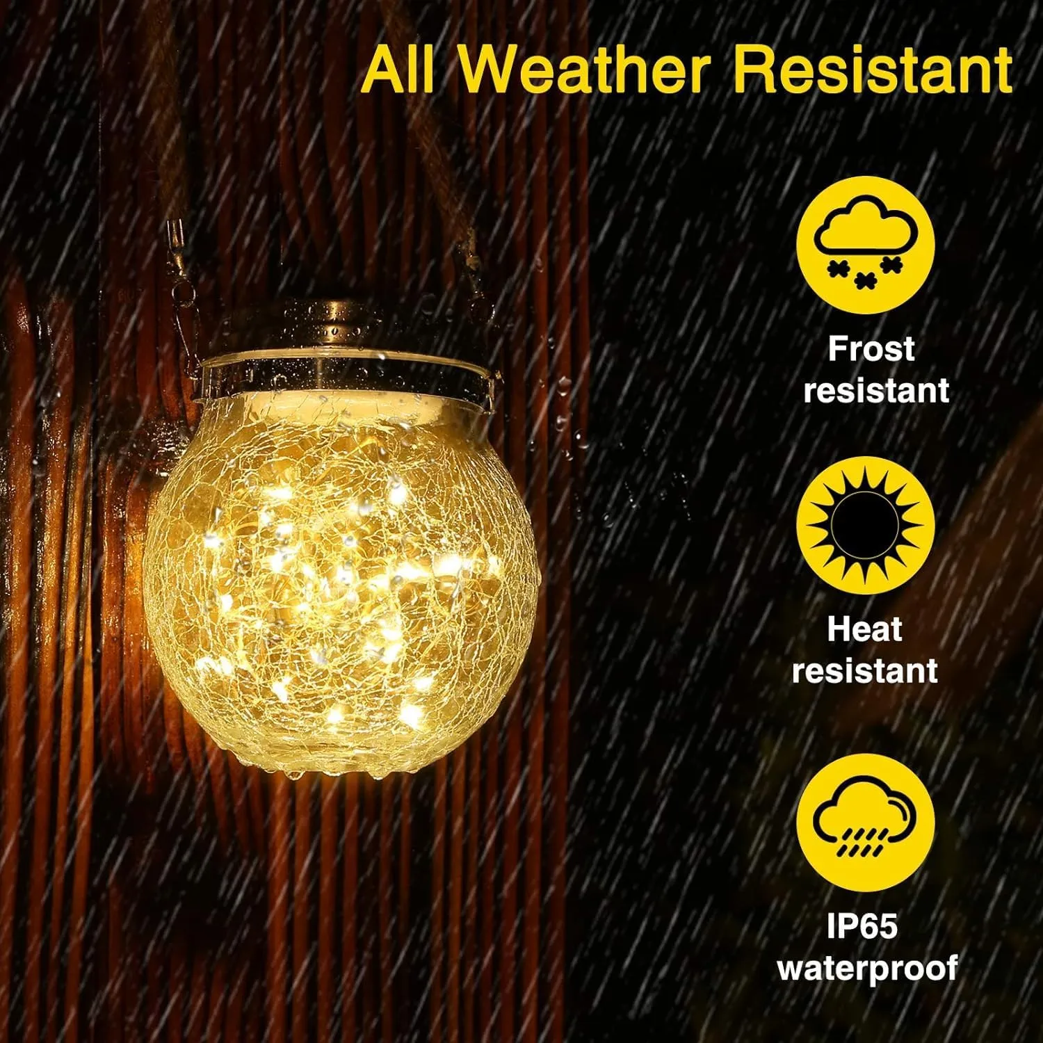 Outdoor Solar Lanterns, 30 LED, Hanging, Waterproof, Warm White, Crackled Glass, for Porch, Patio, Yard, Pathway, Camping, RTIIS003S