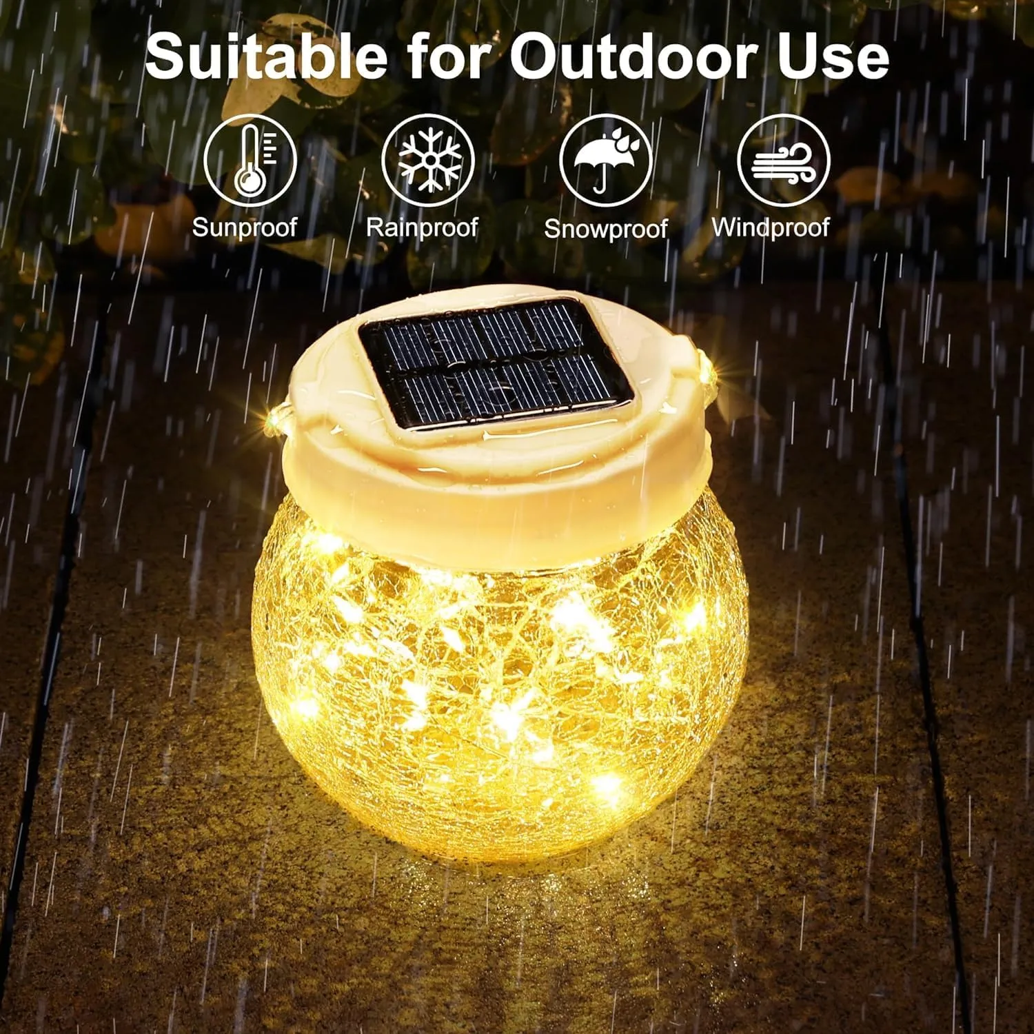 Outdoor Solar Lanterns, 30 LED, Hanging, Waterproof, Warm White, Crackled Glass, for Porch, Patio, Yard, Pathway, Camping, RTIIS003S