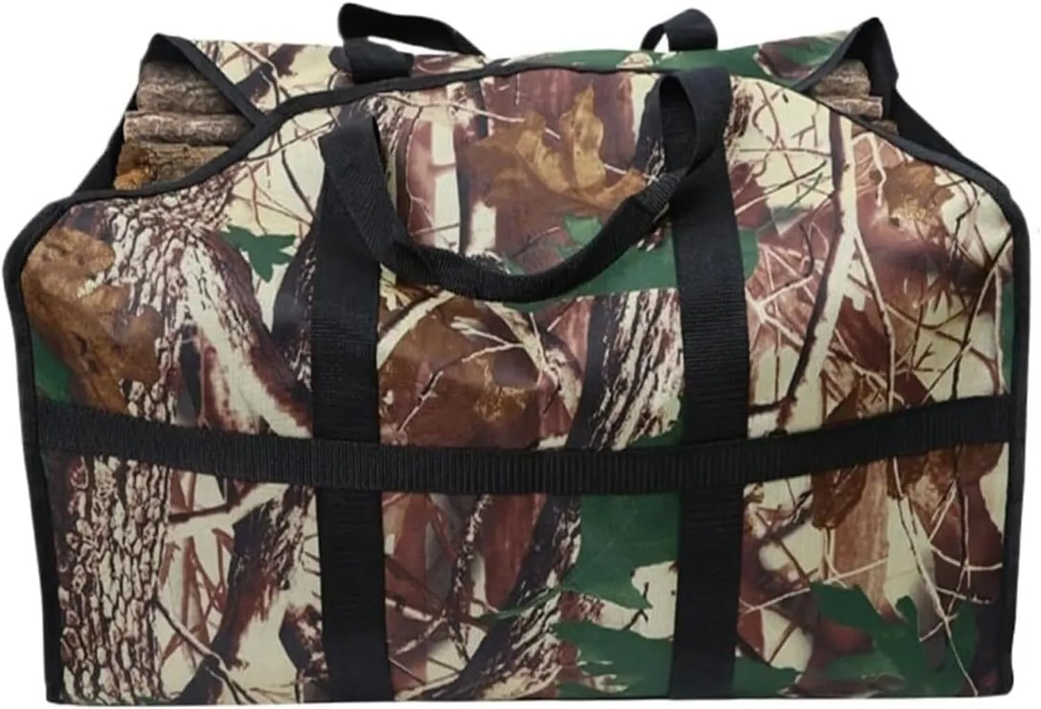 Outdoor Storage Bag,Log Tote Bag, Large Capacity Firewood Carrier Bag Log Tote Woodpile Rack Carrying Wood Holder with Handles ForPicnic Camping Outdoor(Camouflage)