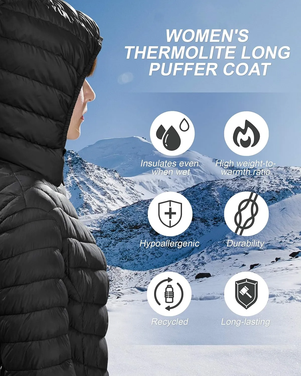 Outdoor Ventures Women's Maryan Hooded Ultra Lightweight Warm Thermolite Long Puffer Coat