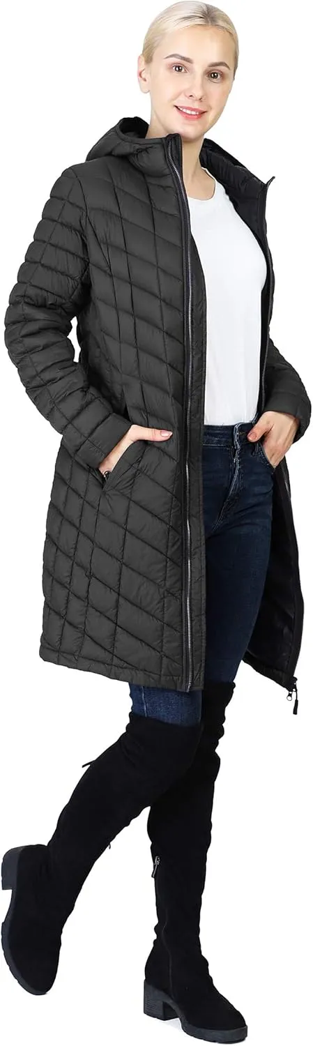 Outdoor Ventures Women's Maryan Hooded Ultra Lightweight Warm Thermolite Long Puffer Coat