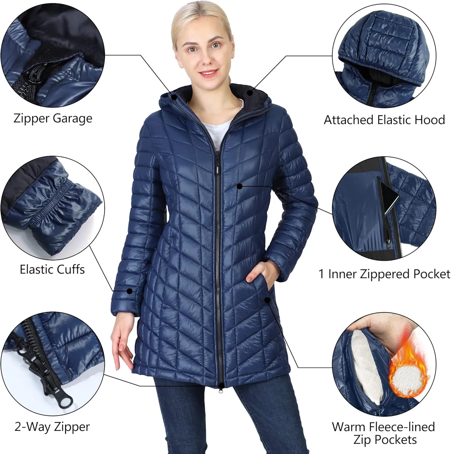 Outdoor Ventures Women's Maryan Hooded Ultra Lightweight Warm Thermolite Long Puffer Coat
