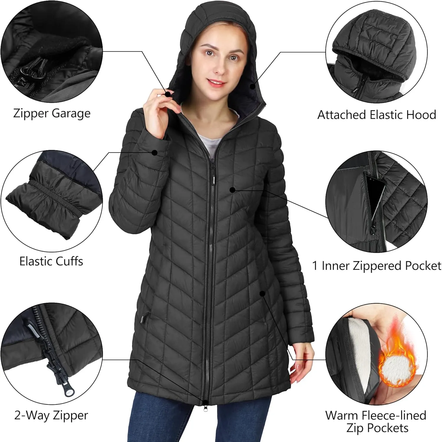 Outdoor Ventures Women's Maryan Hooded Ultra Lightweight Warm Thermolite Long Puffer Coat