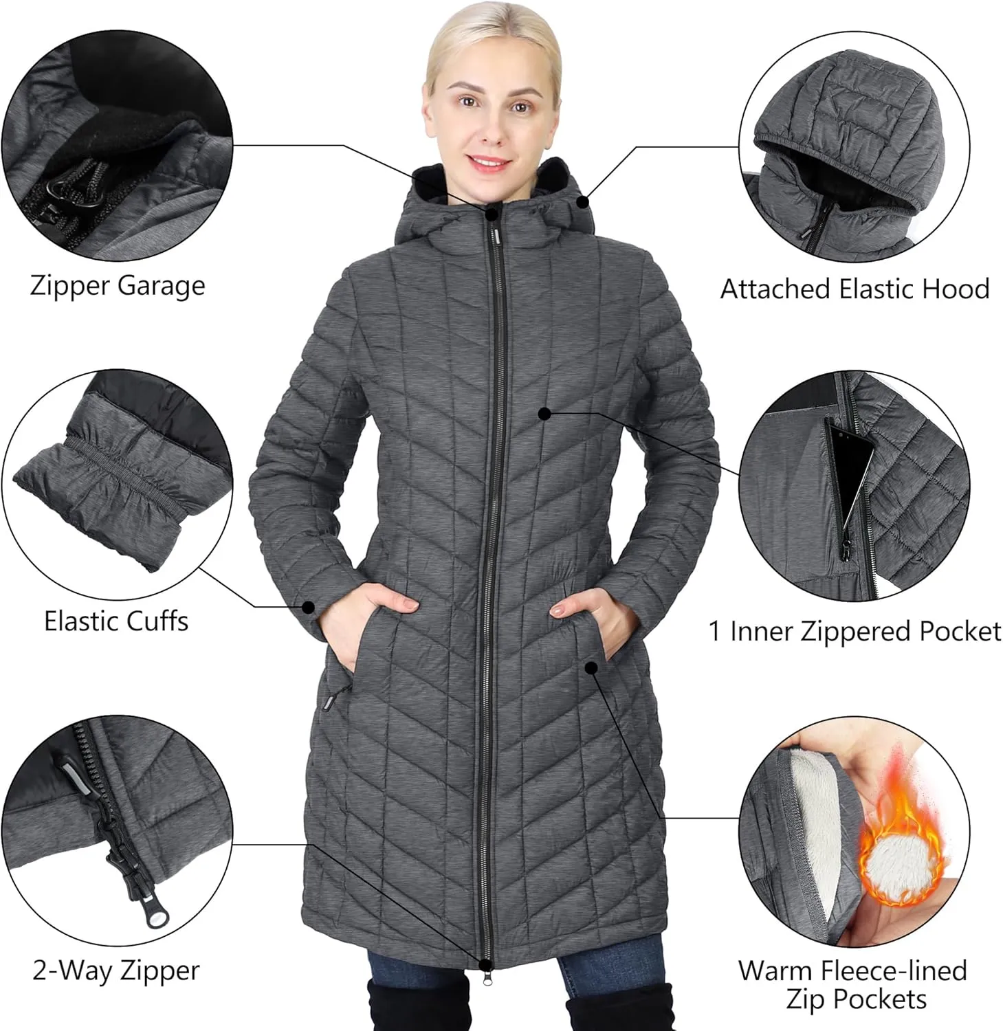 Outdoor Ventures Women's Maryan Hooded Ultra Lightweight Warm Thermolite Long Puffer Coat