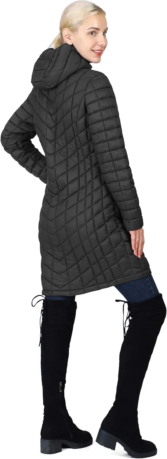 Outdoor Ventures Women's Maryan Hooded Ultra Lightweight Warm Thermolite Long Puffer Coat