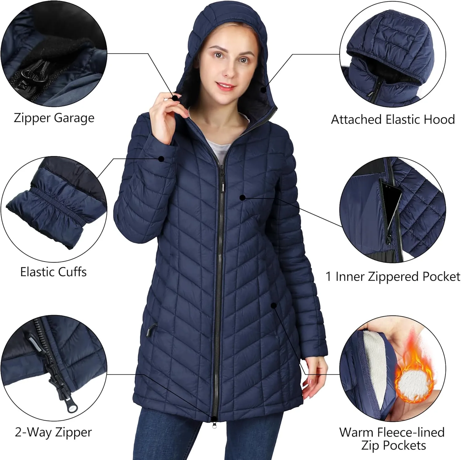 Outdoor Ventures Women's Maryan Hooded Ultra Lightweight Warm Thermolite Long Puffer Coat