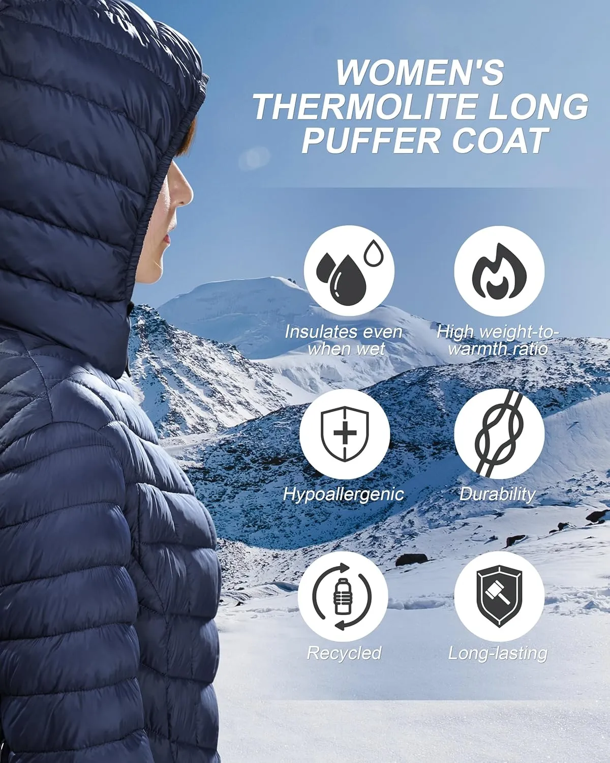 Outdoor Ventures Women's Maryan Hooded Ultra Lightweight Warm Thermolite Long Puffer Coat