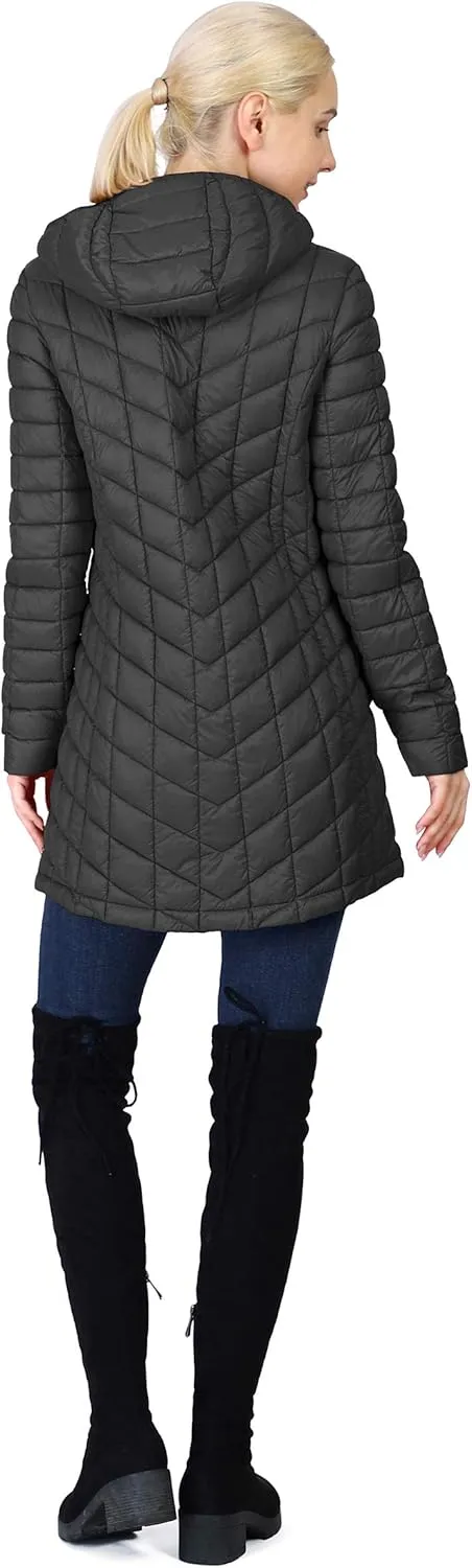 Outdoor Ventures Women's Maryan Hooded Ultra Lightweight Warm Thermolite Long Puffer Coat