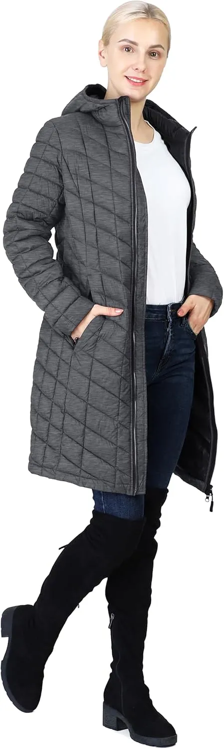 Outdoor Ventures Women's Maryan Hooded Ultra Lightweight Warm Thermolite Long Puffer Coat
