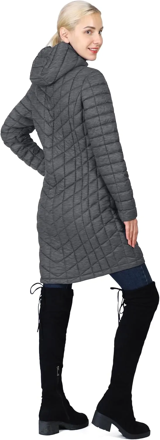 Outdoor Ventures Women's Maryan Hooded Ultra Lightweight Warm Thermolite Long Puffer Coat