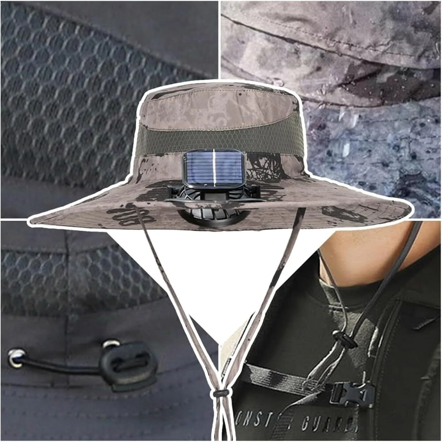 Outdoor Wide Brim Sun Hat,Fan Hat for Men,Solar Fan-Fishing Hat,with 2 Solar Powered Fan