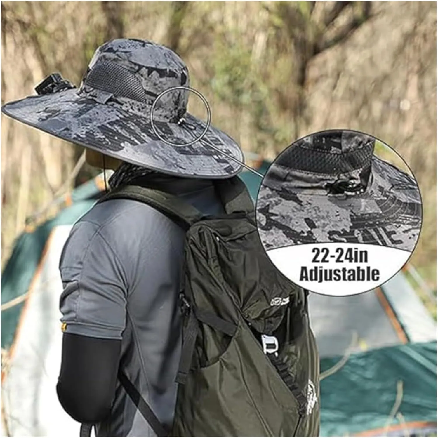 Outdoor Wide Brim Sun Hat,Fan Hat for Men,Solar Fan-Fishing Hat,with 2 Solar Powered Fan