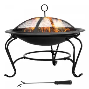 Outsunny 22" Round Firepit Patio Fireplace Garden Heater Portable Wood Burning Porch With Poker And |Outsunny 22" Foyer Rond Patio Cheminee Chauffe-jardin Porche A Bois Portable Avec Tisonnier Et Pare-