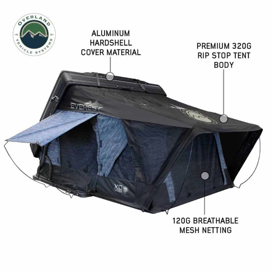 OVS XD Everest Cantilever Aluminum Hard Shell Roof Top Tent, Blue Body & Black Rainfly