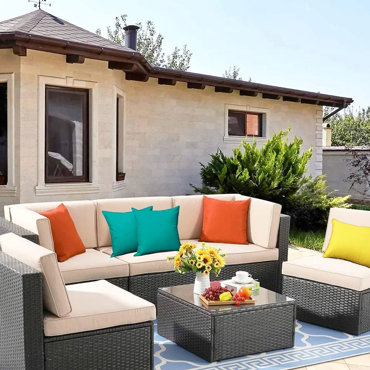 Pack of 4 Summer Outdoor Throw Pillow Covers, Orange Waterproof Decorative Square Cushion Covers Water Resistant Pillowcase Shell for Patio Couch, Tent, Swimming Pool,18"x 18"