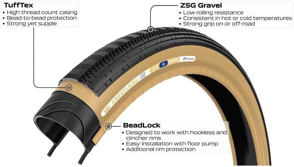 Panaracer Gravelking Semi Slick TLR Tubeless Ready Folding Gravel Bike Tyres | Fast-Rolling Semi-Slick with ZSG Compound & TuffTex Casing | Enhanced Control on Rough Road & Fire Trails