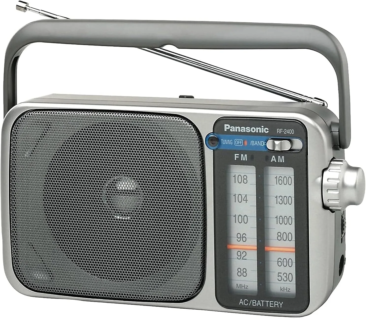 Panasonic Portable AM / FM Radio, Battery Operated Analog Radio, AC Powered, Silver (RF-2400D)
