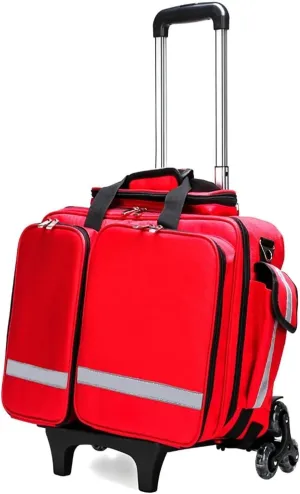 Paramedic Wheeled Medical Trolley Bag, Large Capacity Professional First Aid Bag with Dividers, Portable Waterproof Emergency Trauma Kit(Wood)