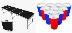 PartyPong 8 Foot Folding Beer Pong Table - Stealth Edition & HEXCUP - Reusable Party Pong Cup Set by PartyPong - 22 Reusable Cups, 3 Balls, & Plastic Game Card