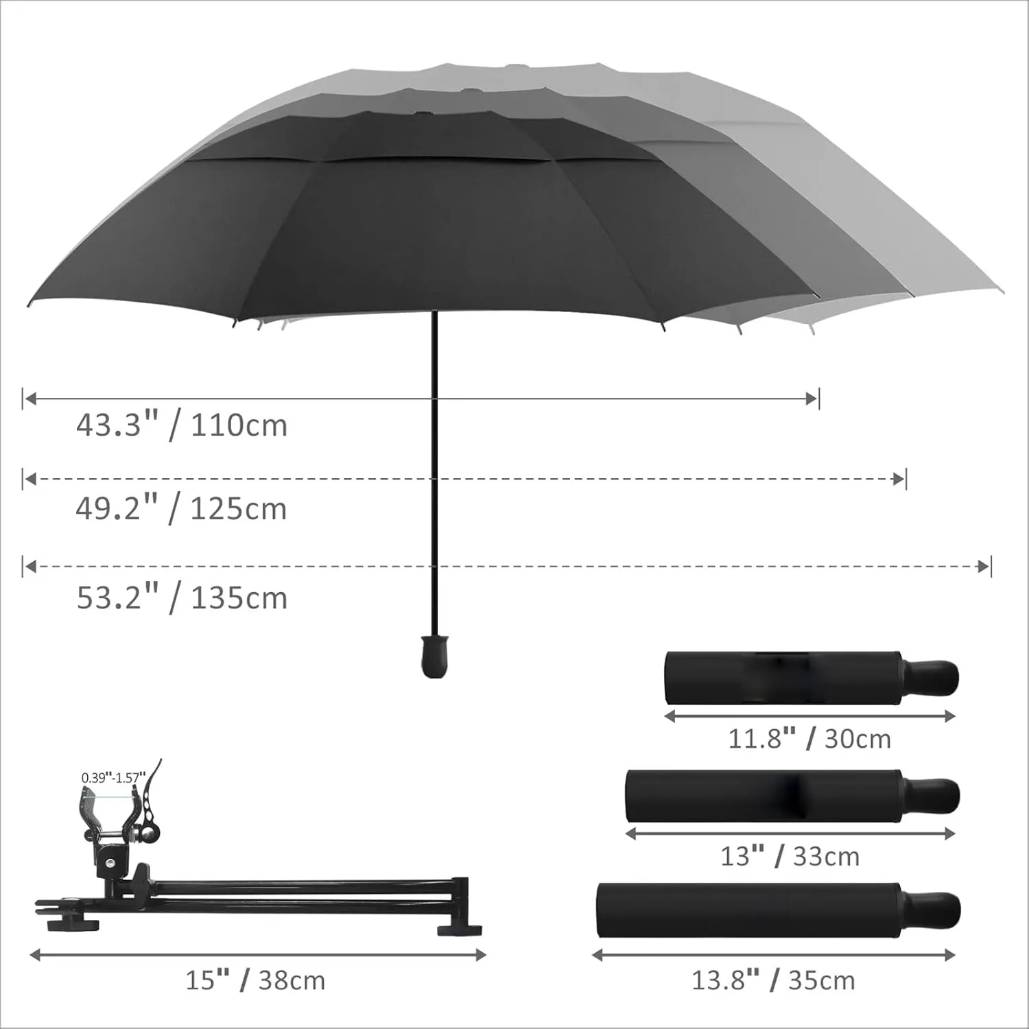 Patio Umbrellas UPF 50  360 ° Adjustable Shade Umbrella,Beach Umbrella with Universal Clamp,Beach Clamp on Umbrella,suitable for Patio,beach chairs,golf carts, wheelchairs,carts,bleachers,camping and fishing