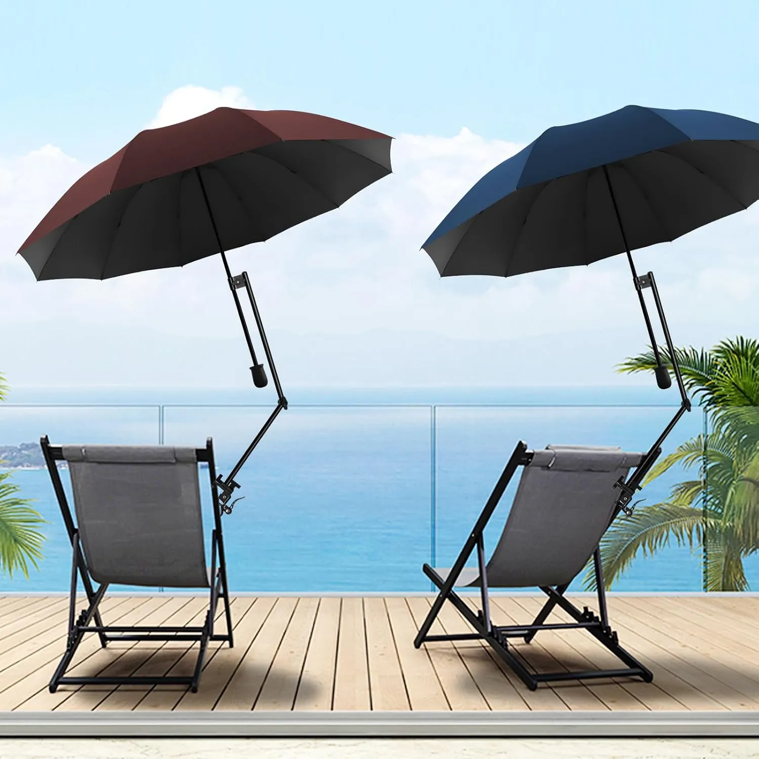 Patio Umbrellas UPF 50  360 ° Adjustable Shade Umbrella,Beach Umbrella with Universal Clamp,Beach Clamp on Umbrella,suitable for Patio,beach chairs,golf carts, wheelchairs,carts,bleachers,camping and fishing