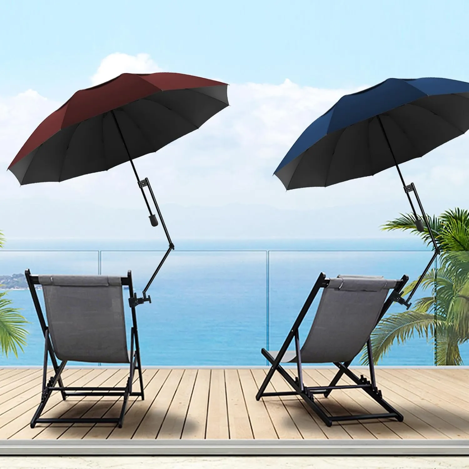 Patio Umbrellas UPF 50  360 ° Adjustable Shade Umbrella,Beach Umbrella with Universal Clamp,Beach Clamp on Umbrella,suitable for Patio,beach chairs,golf carts, wheelchairs,carts,bleachers,camping and fishing