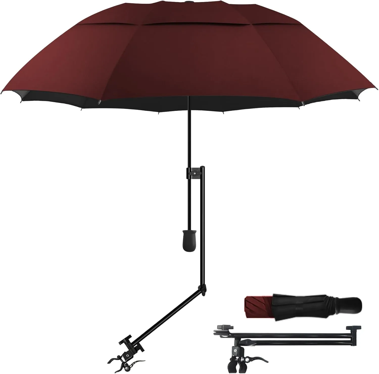 Patio Umbrellas UPF 50  360 ° Adjustable Shade Umbrella,Beach Umbrella with Universal Clamp,Beach Clamp on Umbrella,suitable for Patio,beach chairs,golf carts, wheelchairs,carts,bleachers,camping and fishing