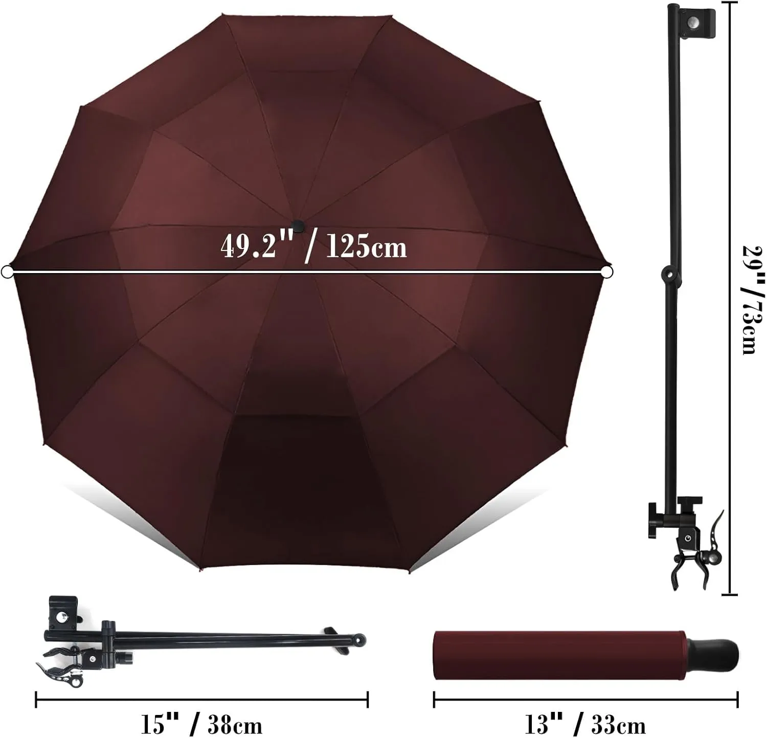 Patio Umbrellas UPF 50  360 ° Adjustable Shade Umbrella,Beach Umbrella with Universal Clamp,Beach Clamp on Umbrella,suitable for Patio,beach chairs,golf carts, wheelchairs,carts,bleachers,camping and fishing