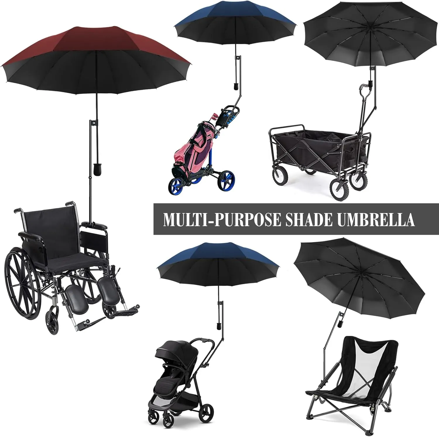 Patio Umbrellas UPF 50  360 ° Adjustable Shade Umbrella,Beach Umbrella with Universal Clamp,Beach Clamp on Umbrella,suitable for Patio,beach chairs,golf carts, wheelchairs,carts,bleachers,camping and fishing
