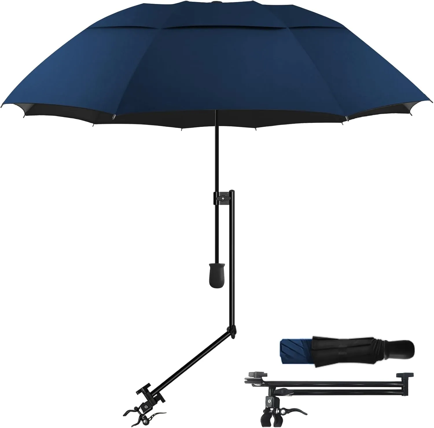 Patio Umbrellas UPF 50  360 ° Adjustable Shade Umbrella,Beach Umbrella with Universal Clamp,Beach Clamp on Umbrella,suitable for Patio,beach chairs,golf carts, wheelchairs,carts,bleachers,camping and fishing
