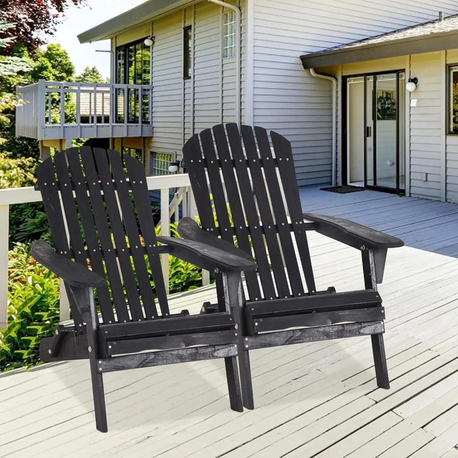 PayLessHere Outdoor Lounger Chairs Set of 2 All Weather Fire Pit Chairs Wooden Adirondack Chairs with Easy Assemble for Patio Garden Lawn Beach Fire Pit, Black